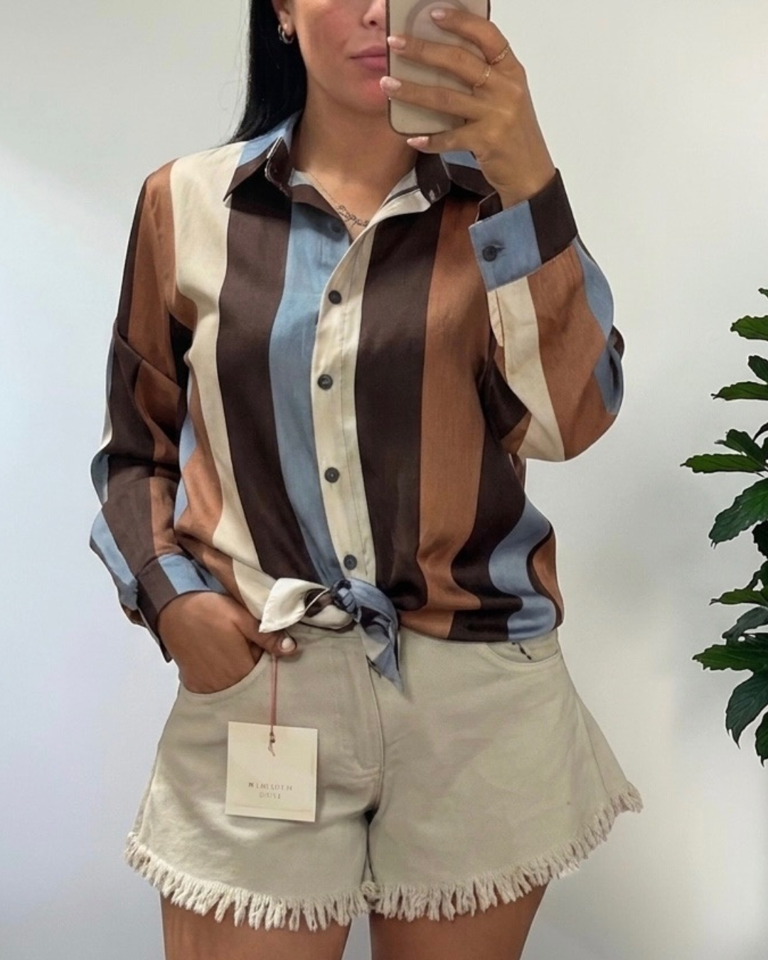 Camicia Crop Sophie Satinata a Righe
