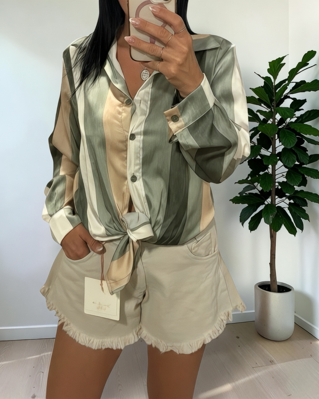 Camicia Crop Sophie Satinata a Righe