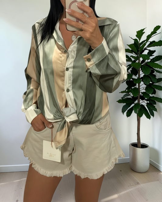 Camicia Crop Sophie Satinata a Righe