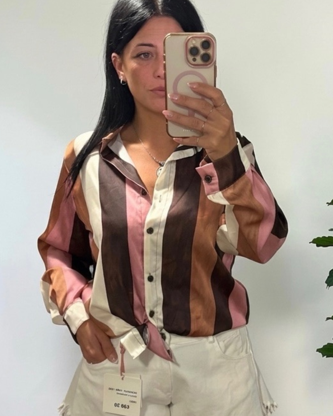 Camicia Crop Sophie Satinata a Righe